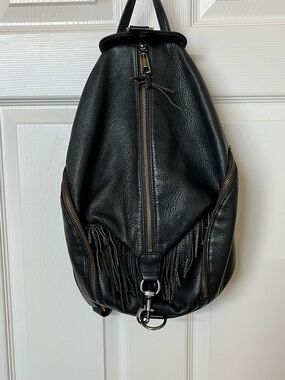 Rebecca Minkoff Black Leather Fringe Backpack